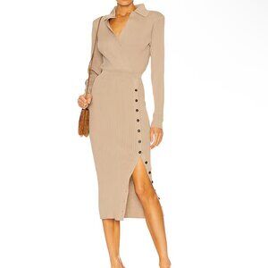 NWT self-portrait ribbed knit dress in mushroom, size medium